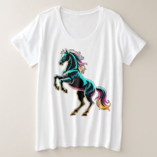 Horse Neon Light Glitch Retro Style Plus Size T-Shirt