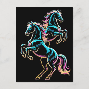 Horse Neon Light Glitch Retro Style Postcard