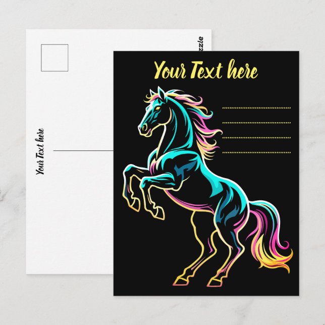 Horse Neon Light Glitch Retro Style Postcard (Front/Back)