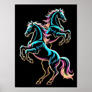 Horse Neon Light Glitch Retro Style Poster