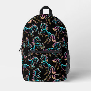 Horse Neon Light Glitch Retro Style Printed Backpack