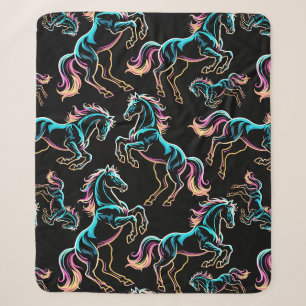 Horse Neon Light Glitch Retro Style Sherpa Blanket
