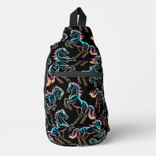 Horse Neon Light Glitch Retro Style Sling Bag