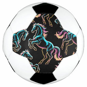 Horse Neon Light Glitch Retro Style Soccer Ball