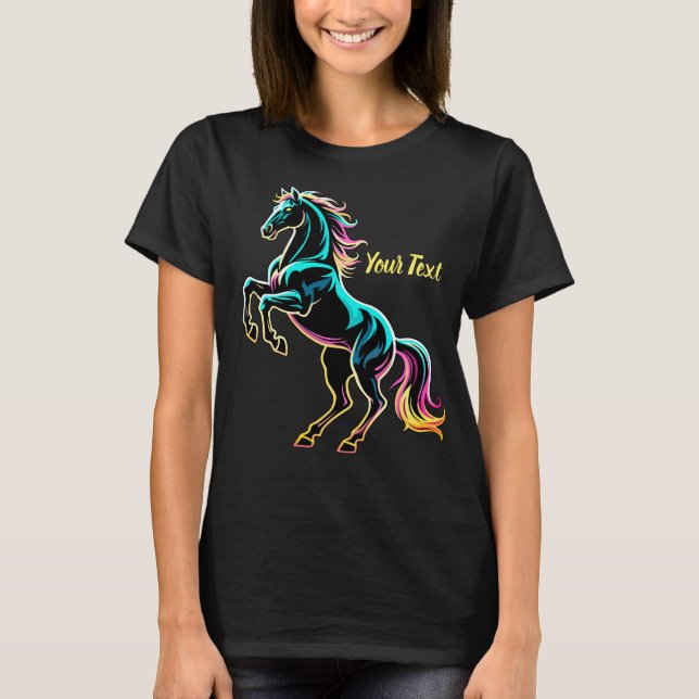 Horse Neon Light Glitch Retro Style T-Shirt (Front)