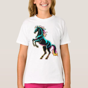 Horse Neon Light Glitch Retro Style T-Shirt