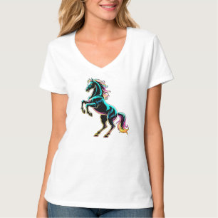Horse Neon Light Glitch Retro Style T-Shirt