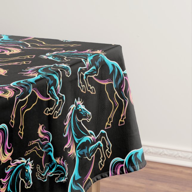 Horse Neon Light Glitch Retro Style Tablecloth (In Situ)