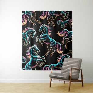 Horse Neon Light Glitch Retro Style Tapestry