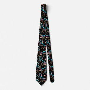 Horse Neon Light Glitch Retro Style Tie