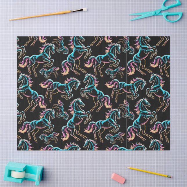 Horse Neon Light Glitch Retro Style Tissue Paper (Craft)