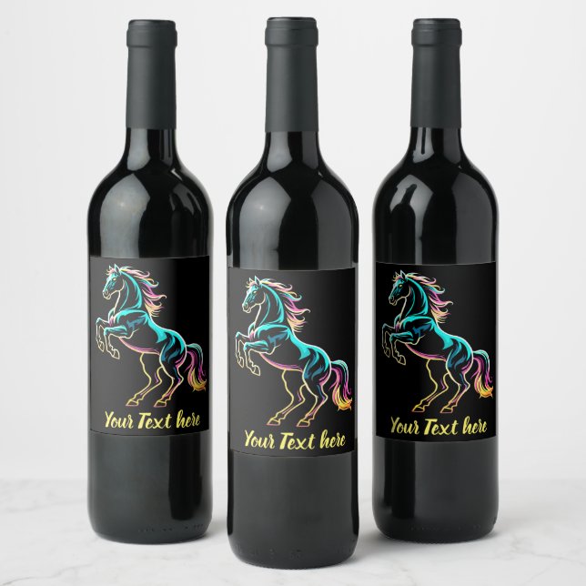 Horse Neon Light Glitch Retro Style Wine Label (Bottles)