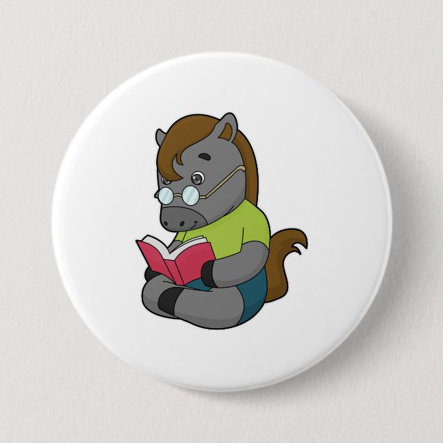Horse Nerd Book Glasses 7.5 Cm Round Badge (Front)