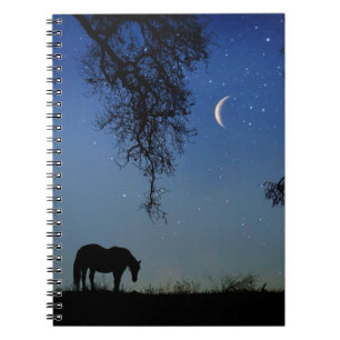Horse Oak Tree and Moon Whimsical Notebook
