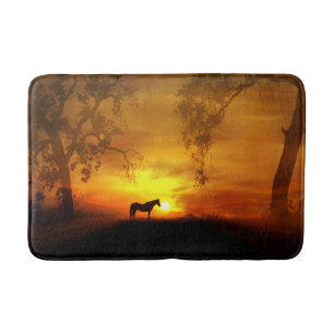 Horse Oak Trees Sunrise Bathmat