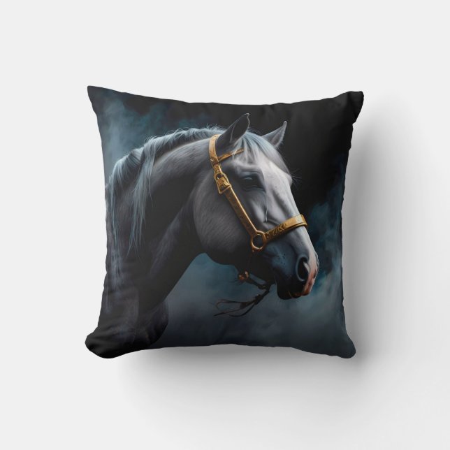 Horse on a black backgroung with blue tints  cushion (Front)