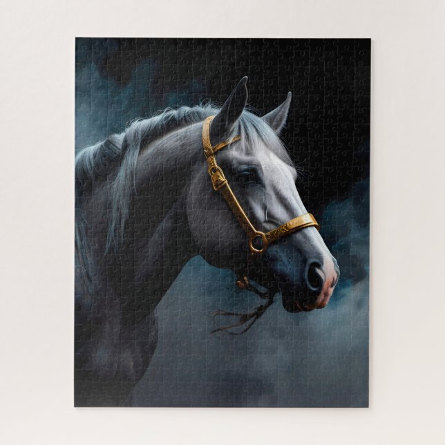 Horse on a black backgroung with blue tints  jigsaw puzzle (Vertical)