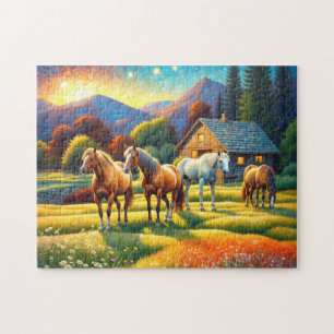 Horse on Farm Wildflower Meadow Jigsaw Puzzle