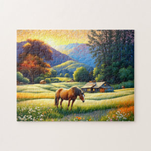 Horse on Farm Wildflower Meadow Jigsaw Puzzle
