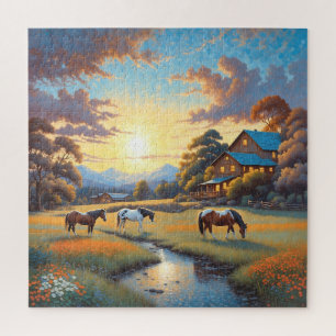 Horse on Farm Wildflower Meadow Jigsaw Puzzle