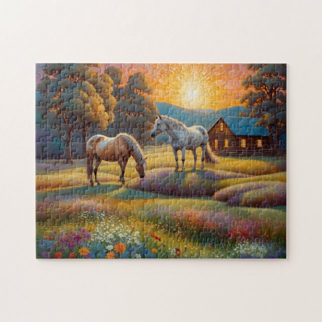 Horse on Farm Wildflower Meadow Jigsaw Puzzle (Horizontal)