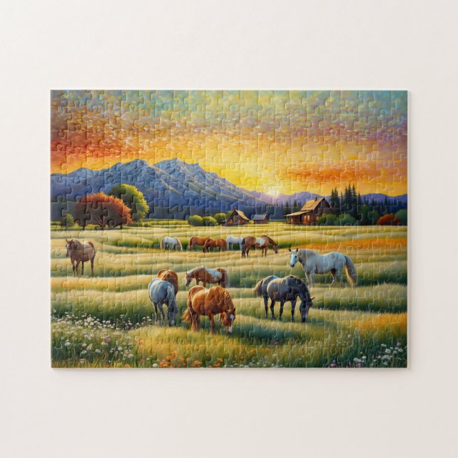 Horse on Farm Wildflower Meadow Jigsaw Puzzle (Horizontal)