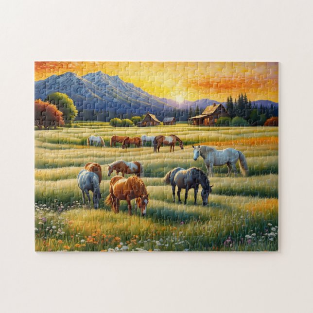 Horse on Farm Wildflower Meadow Jigsaw Puzzle (Horizontal)