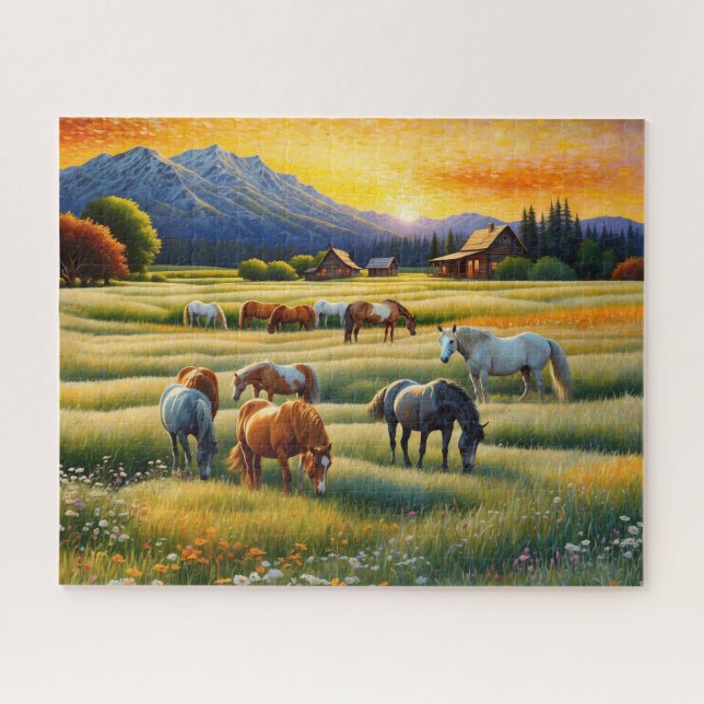 Horse on Farm Wildflower Meadow Jigsaw Puzzle (Horizontal)
