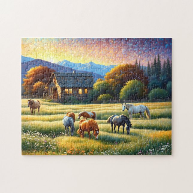 Horse on Farm Wildflower Meadow Jigsaw Puzzle (Horizontal)