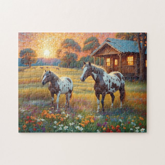 Horse on Farm Wildflower Meadow Jigsaw Puzzle (Horizontal)