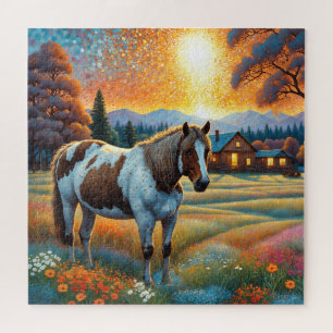 Horse on Farm Wildflower Meadow Jigsaw Puzzle