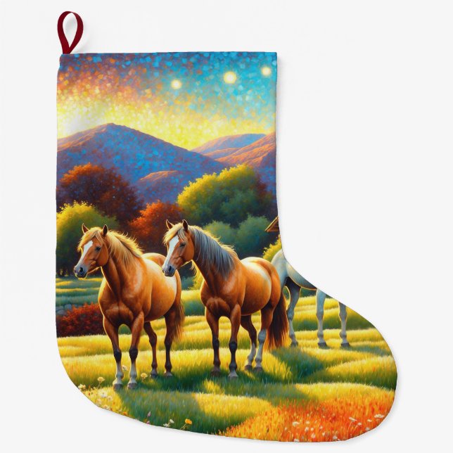 Horse on Farm Wildflower Meadow Large Christmas Stocking (Front)