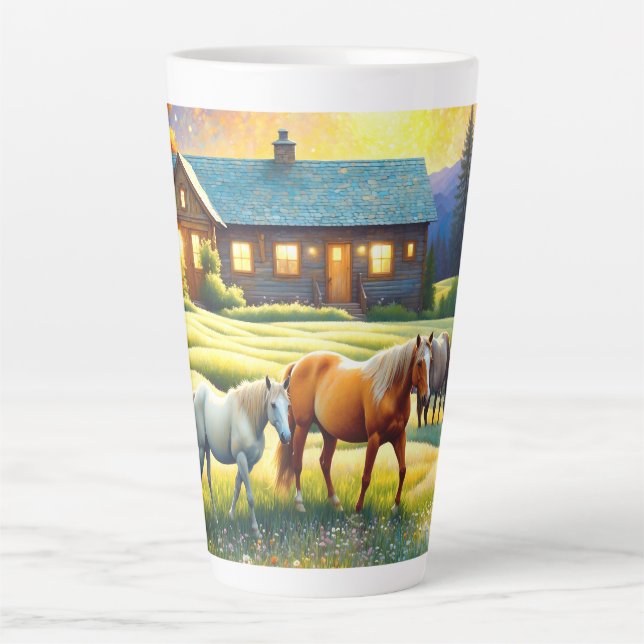 Horse on Farm Wildflower Meadow Latte Mug (Front)