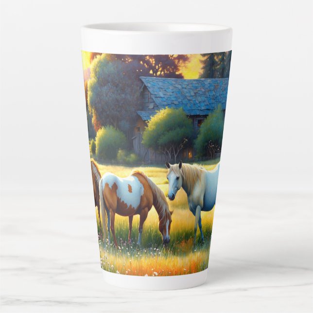 Horse on Farm Wildflower Meadow Latte Mug (Front)