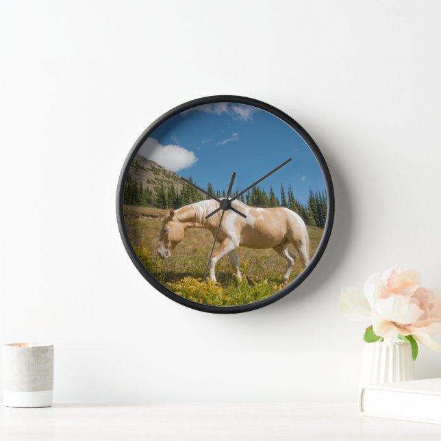 Horse on Grasses in an Alpine Meadow in Summer Clock (Home)