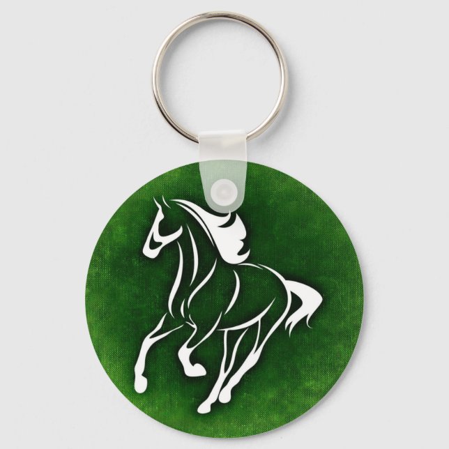 Horse on green background key ring (Front)