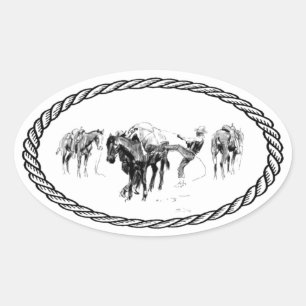 Horse Packing Euro Style Oval Sticker