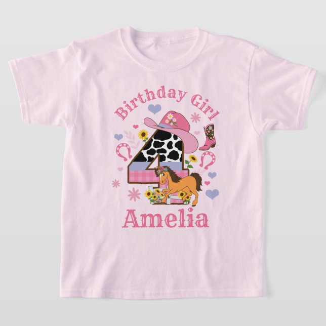 Horse Party Fourth Birthday shirt Rodeo Cowgirl (Laydown)