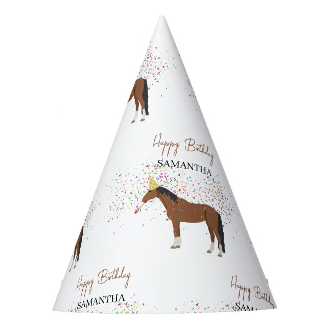 Horse Partying Farm Animals Custom Name Birthday  Party Hat (Front)