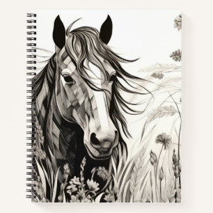 Horse Peaceful Nature Prairie Sketch Drawing Style Notebook