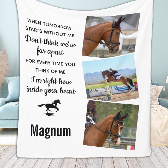 Horse Personalised 3 Pictures Pet Memorial Fleece Blanket (Creator Uploaded)