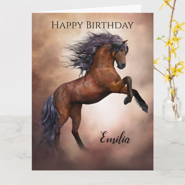 Horse personalised birthday greeting card (Yellow Flower)