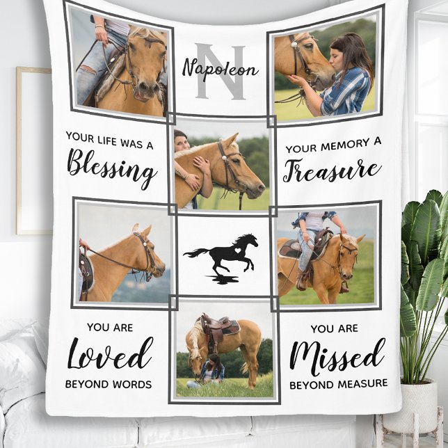 Horse Pet Memorial Unique Photo Collage Fleece Blanket (Creator Uploaded)