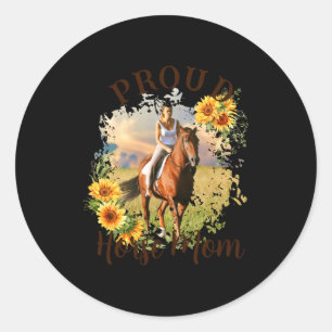 Horse Pet Photo Text Sunflower Accent T Shirt Classic Round Sticker