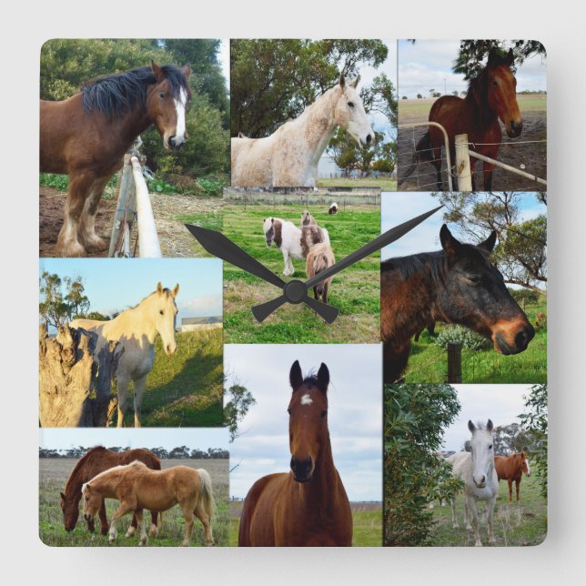 Horse Photo Collage, Square Wall Clock (Front)