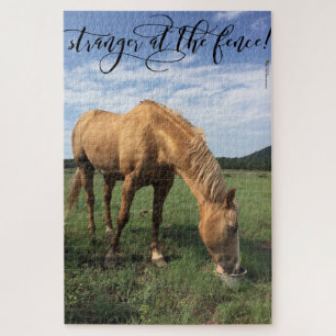Horse Photo "Stranger At The Fence" Typography Jigsaw Puzzle