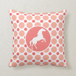 Horse; Pink & Coral Polka Dots Cushion