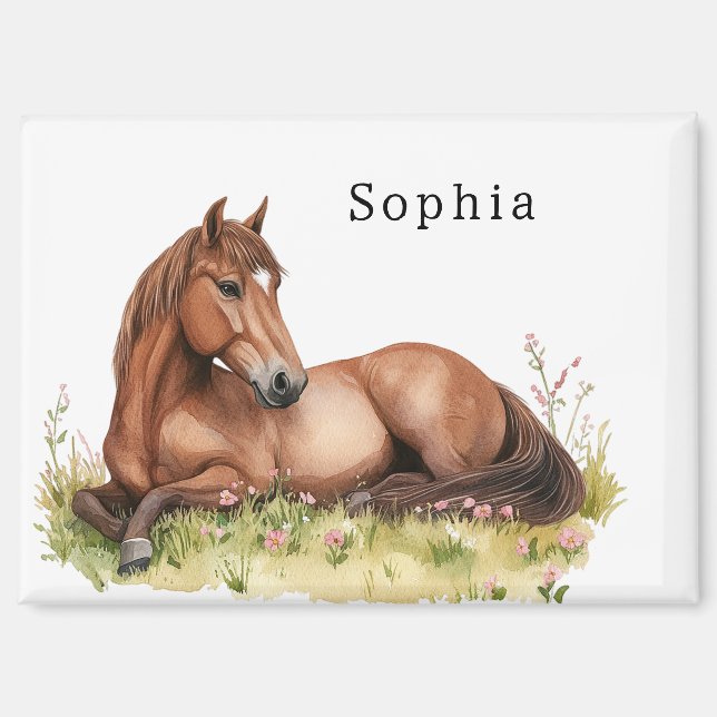 Horse Pink Floral Rustic Brown Saddle Magnet (Front)