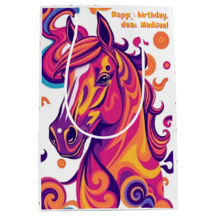 Horse pink purple yellow white gift bag 