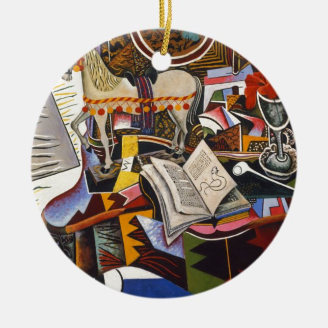 Horse Pipe Red Flower by Joan Miro Ceramic Tree Decoration (Front)